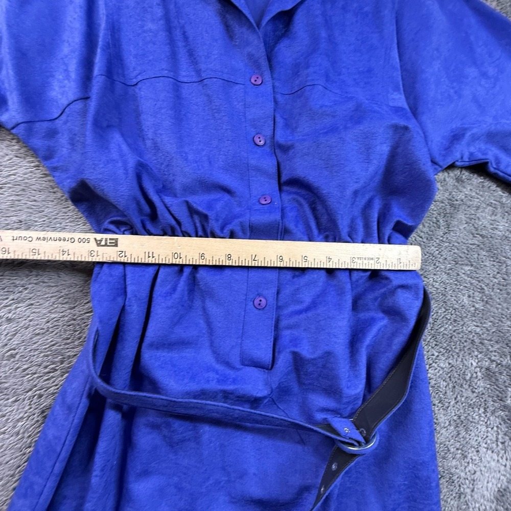Vintage Petites by Willi 80s Blue Velvet Dress Belted Women's 12 Retro NWT - Picture 6 of 9
